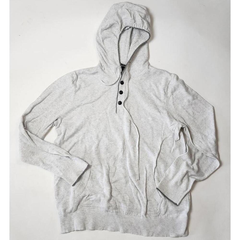 Express Cozy Gray Pullover Hoodie with Button Detail